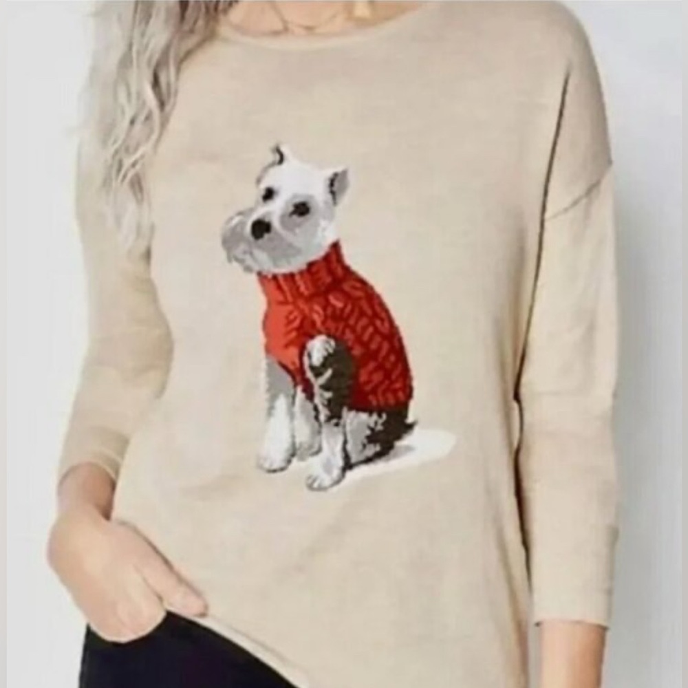 J. Jill Weston the Dog Heathered Beige Pullover Crewneck Sweater Sz XL